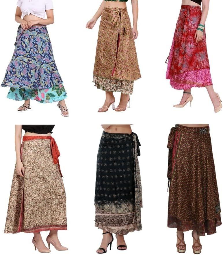 Wevez® Pack of 3 Pcs Original Two Layer Printed Wrap Around Skirts, Plus Size (Long XL) - Image 2