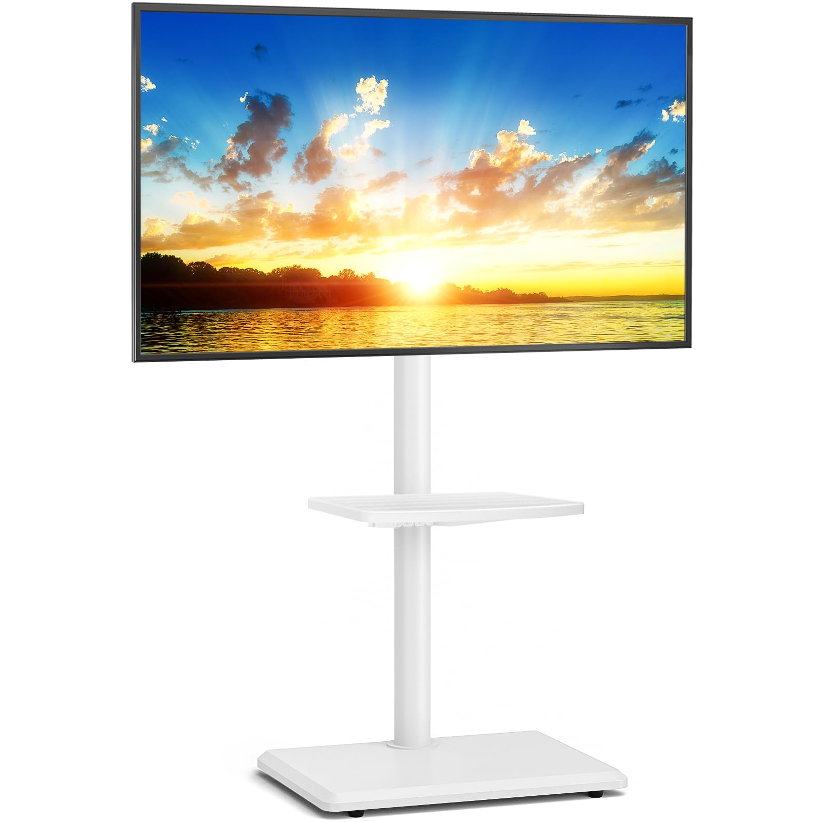 5Rcom Support TV au sol universel pivotant avec support pour téléviseurs de 32 à 55 pouces jusqu'à 40 kg, hauteur réglable avec pivot, haut support TV avec base en bois blanc, VESA max 400 x 400 mm