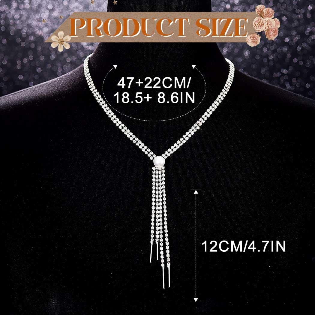GRAEEN Silver Rhinestone Y Necklace Chain Bling Long Necklaces Jewelry for Women - Image 5