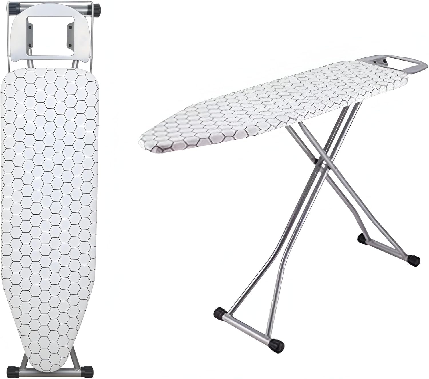 Efforias Lightweight Ironing Board - 110 x 33cm Table Folding Metal Iron,Lightweight Iron Board Rack Foldable Non Slip Adjustable Height, White Cellular Grid
