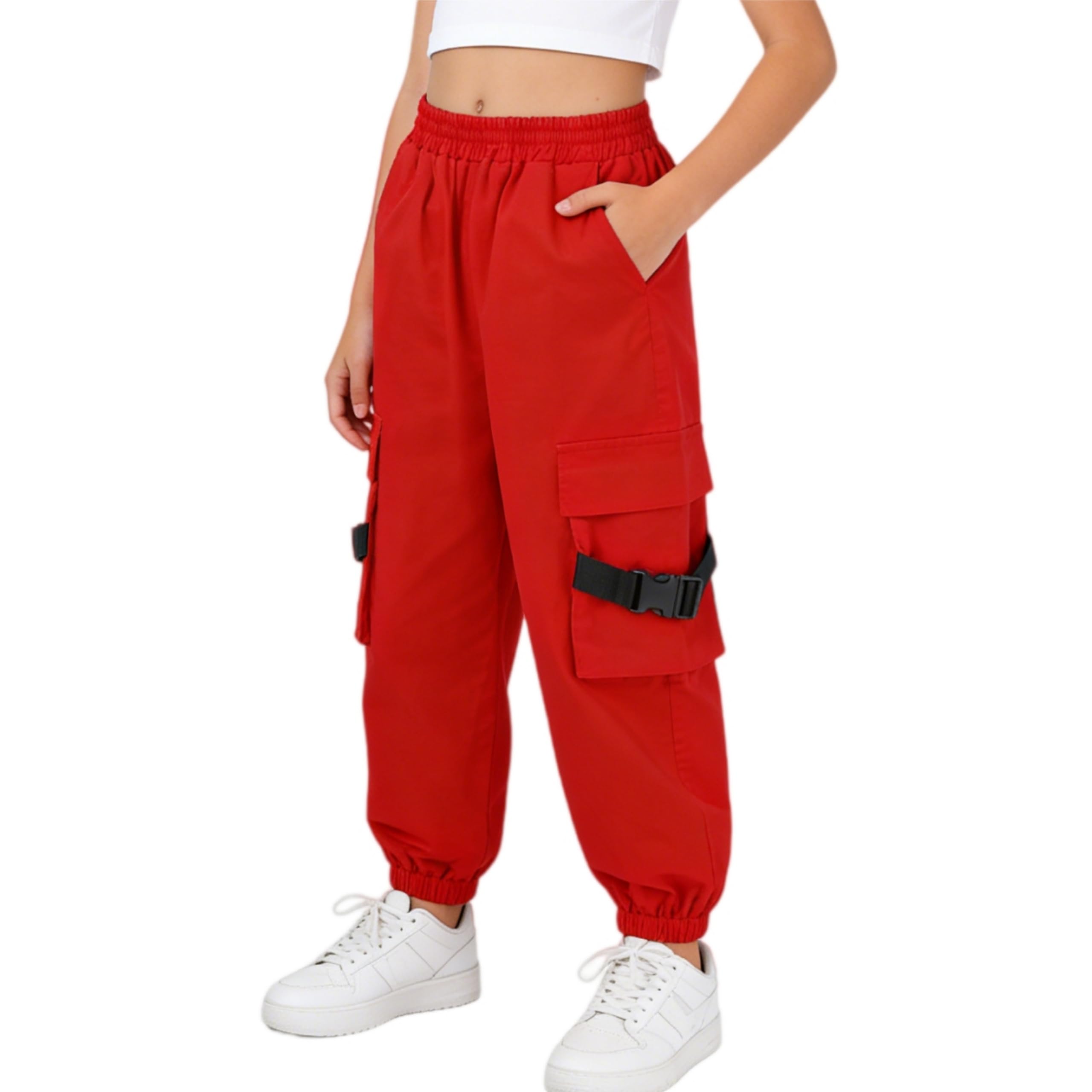 Rolanko Pantalon Cargo Enfant Fille Pantalon de Jogging pour Filles Hip Hop Street Dancewear Costume 4-15 Ans