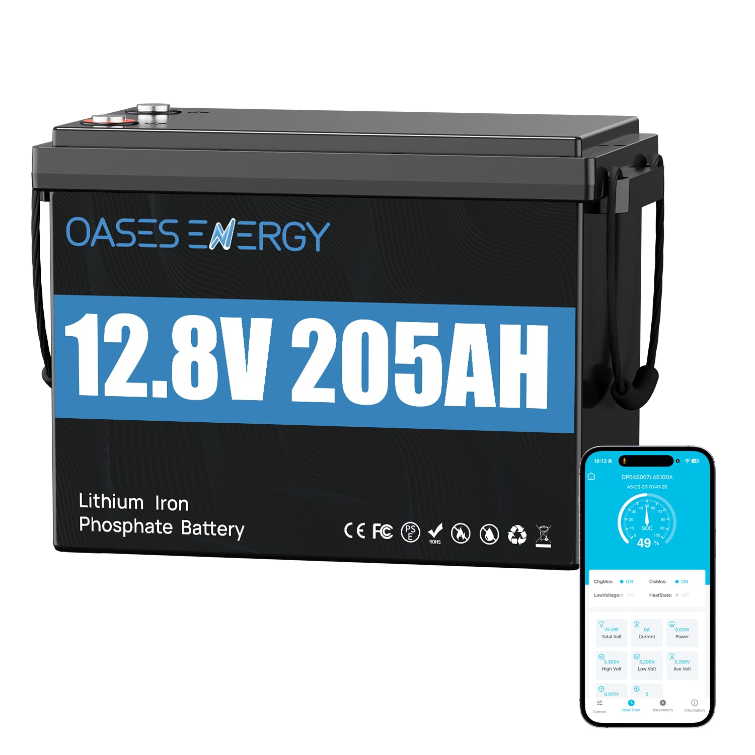 Batteria al Litio LiFePO4 12V 205Ah Con Bluetooth,Batteria a Ciclo Profondo di Mini Dimensioni Aggiornata con 200A BMS, 4000~15000 Cicli, per Camper,Campeggio, casa solare, barca