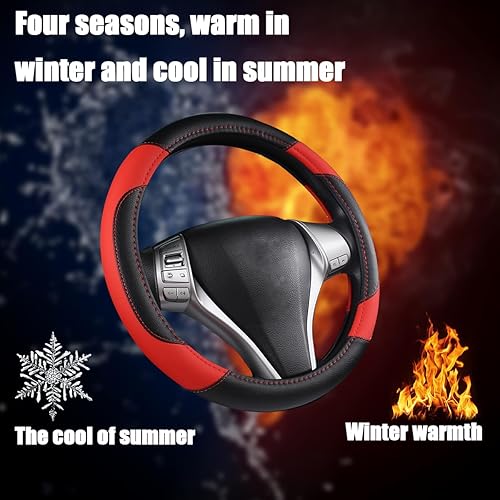 Miniatura 4 de Funda de cuero para volante de automóvil, universal de 15 pulgadas para automóvil, camión, SUV, antideslizante y transpirable, diseño de estilo
