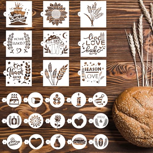 24Pcs Bread Stencils for Sourdough, Cake Stencils Mold Set for Bakery Supplies, Coffee Stencil Template for Bread Making Accessories, Gifts for Sourdough Bakers, Pie, Cookie Birthday for Decorating