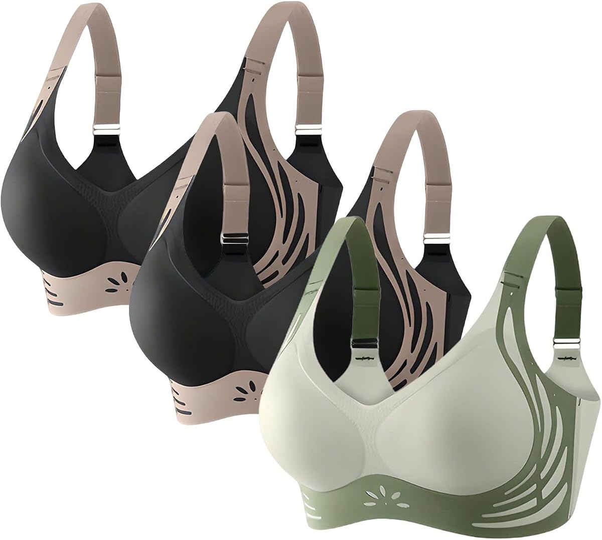 3 Pack Wireless Bras for Women Full Support Seamless No Underwire Push Up Comfortable Jelly Bralettes for Woman