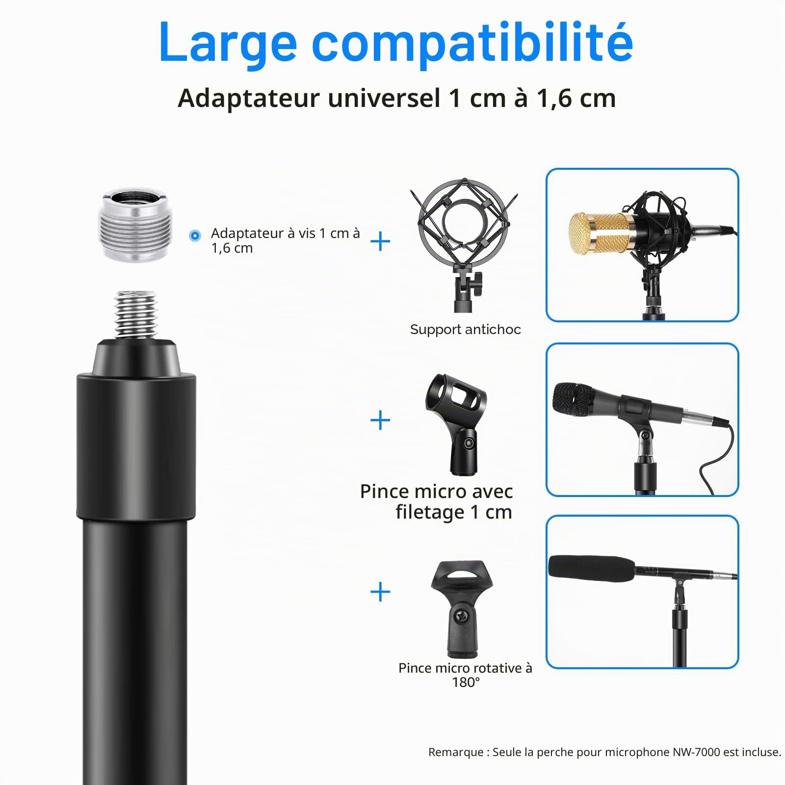 Neewer Nw-7000 Bras de Flèche Pour Microphone, Bras de Micro Portable Extensible en 3 Sections avec Filetage 1/4 "à 3/8", Longueur Réglable de 3 Pieds à 8 Pieds