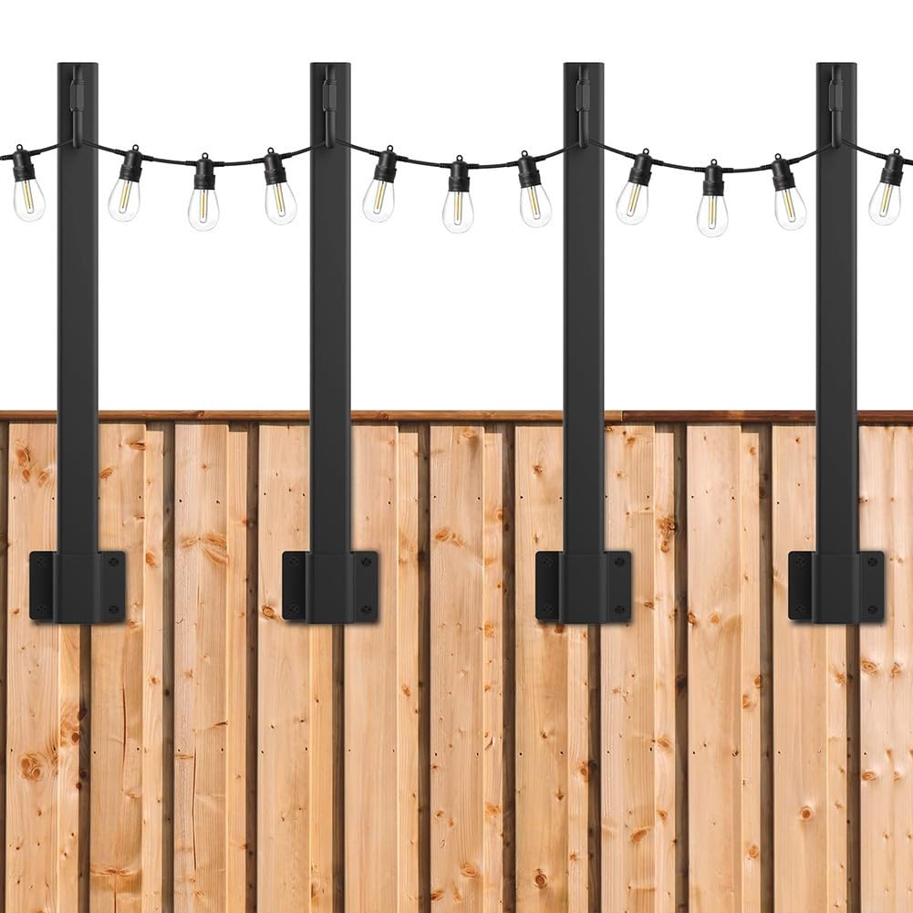 Paquete de 4 postes de luz ajustables de metal para colgar luces al aire libre