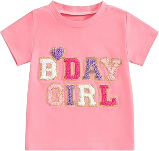 Toddler Baby Girl Birthday Shirt One Two Three Four Five Short Sleeve Embroidery Tee