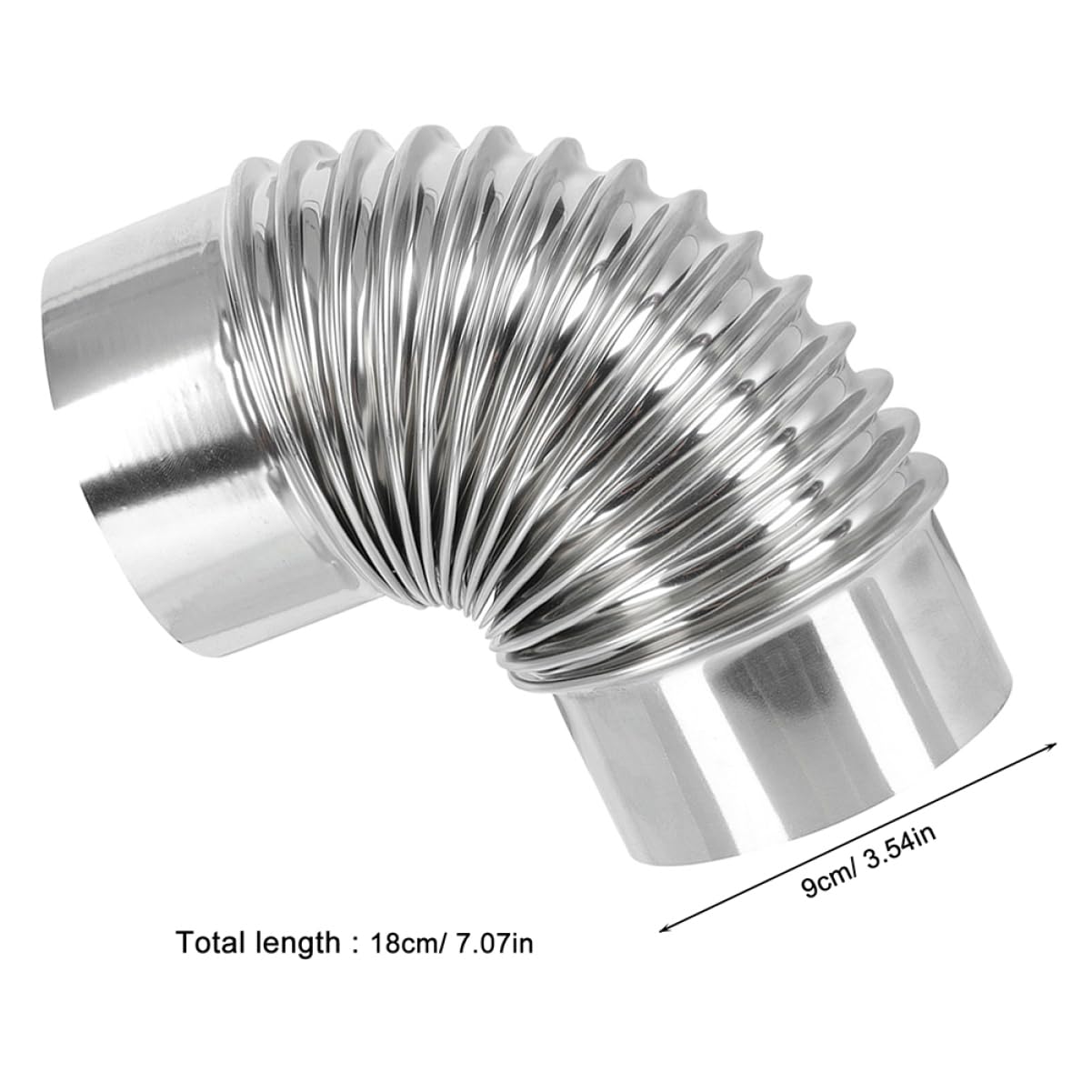 Tubo di Scarico della Stufa a Gomito 90° 2 Pezzi Acciaio Inox | Argento, per Stufa e Scaldabagno, Uso Interno e Tende Calde, Raccordo Esterno da 9cm