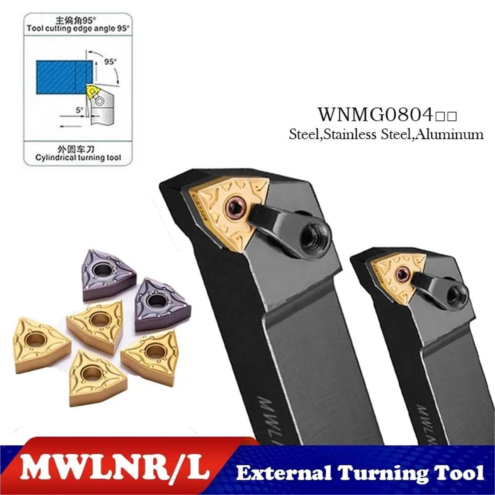MWLNR1616H08 MWLNR2020K08 MWLNR2525M08 Set di portautensili per tornitura OD con bloccaggio rigido per inserti WNMG08 Acciaio inossidabile Utensili Per Tornio(No inserts,MWLNL1616H08 (L))