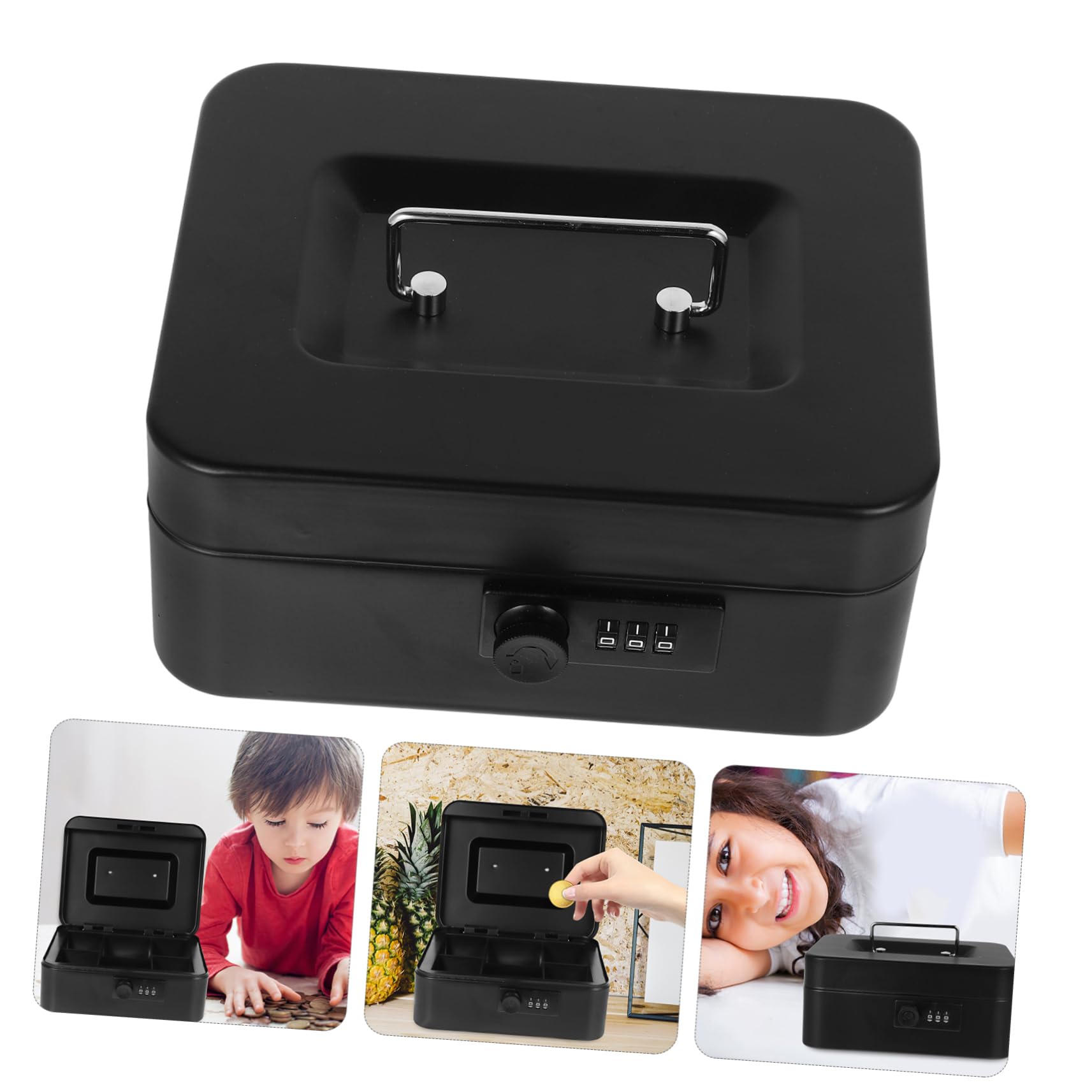 POPETPOP Caja de Dinero con Cerradura Caja de Metal para Escritorio Pequeña con Cerradura para Guardar Joyas el Hogar o Oficina