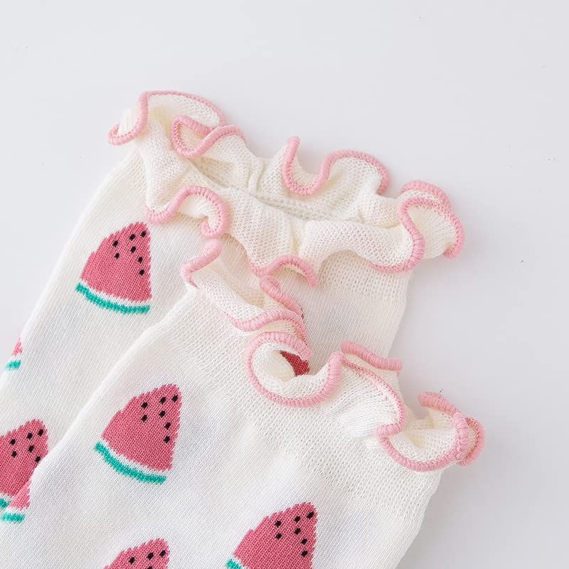 Image of Gellwhu Cute Ruffle Fun Socks for Women Lettuce Edge Novelty Funky Cool Fruit Frilly Strawberry Cherry Crew Socks