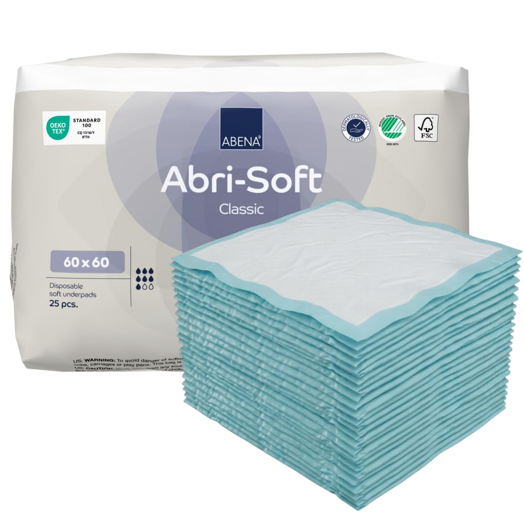 ABENA Abri-Soft Classic Disposable Underpads, 60x60cm, 1300ml, Pack of 25