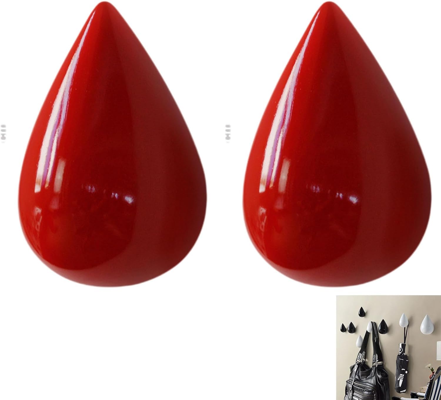 Porte-vêtements Patères, Ensemble de 2 pièces de cintres muraux en Forme de Larme(Red H95mm)