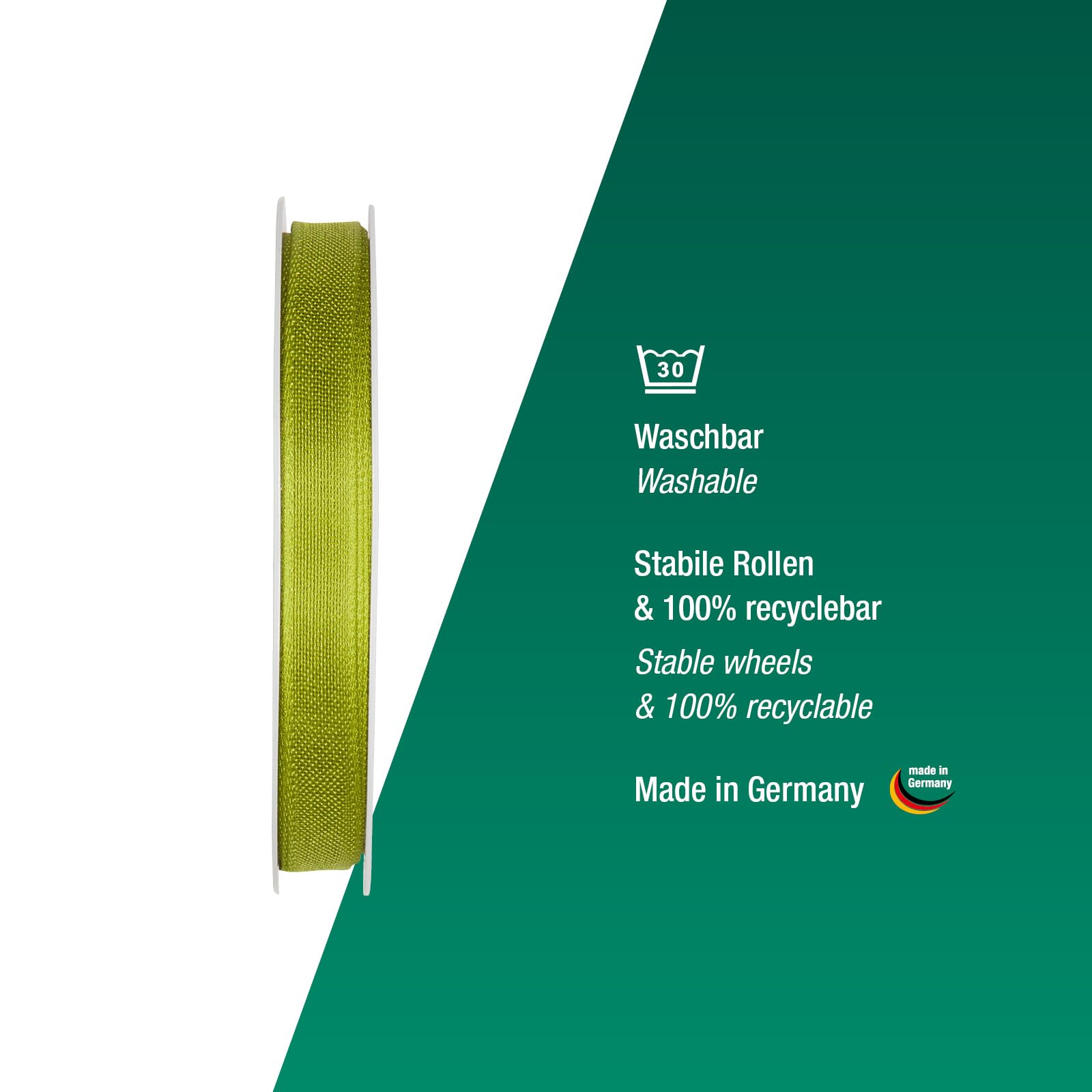 Halbach Seidenbänder Gift Ribbon Width 10 mm Length 25 m Ribbon Made in Germany Gift Ribbons in a Variety of Colours and Widths Perfect for Packaging and Decorating Colour: Green - Image 3