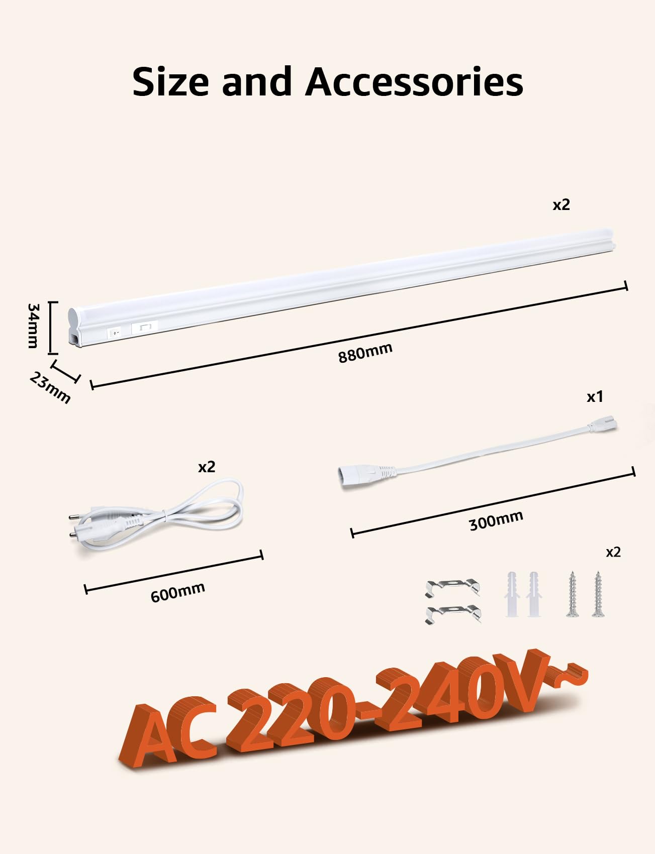 Aigostar Luz LED Cocina con Interruptor 12W Luces Armarios, 3000K/4000K/6500K, 230V Regleta LED Bajo Armarios para Cocina, Vestidor, Armario 880 * 34 * 23mm, 2 pcs