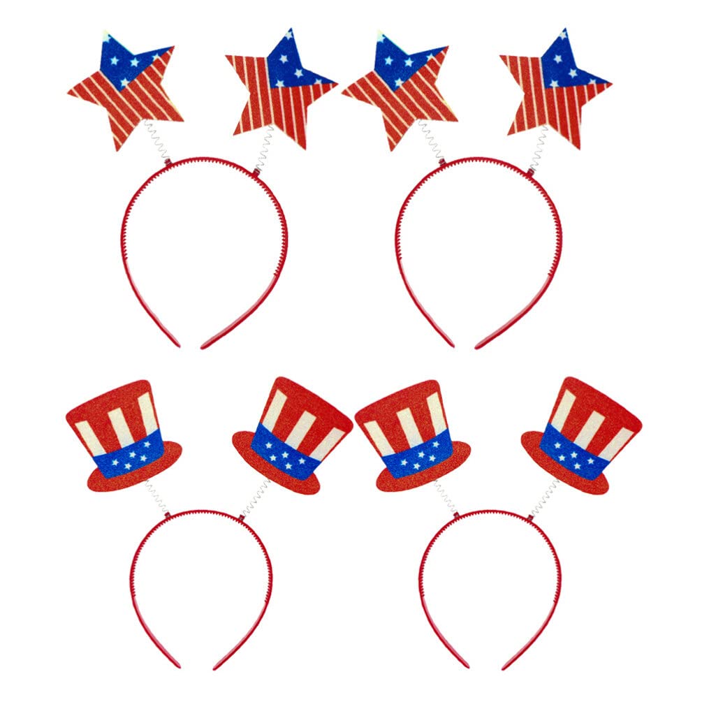 VALICLUD Star Headband 4pcs 4th Of July Party Headband American Flag Star Top Hat Head Bopper Patriotic Hairbands Headdress For Independence Day Celebration Headwrap
