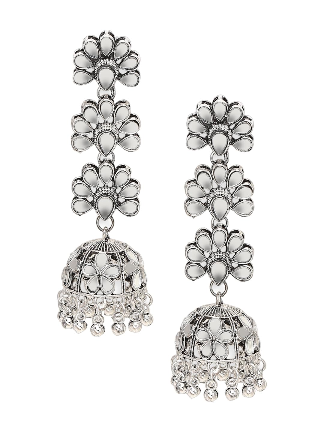 OOMPH Jewellery Oxidised Silver Jhumka Earrings - Mirror Kundan Work For Women & Girls Stylish Latest (EVA53_A) (B0CR8F48TV) Amazon Price History, Amazon Price Tracker