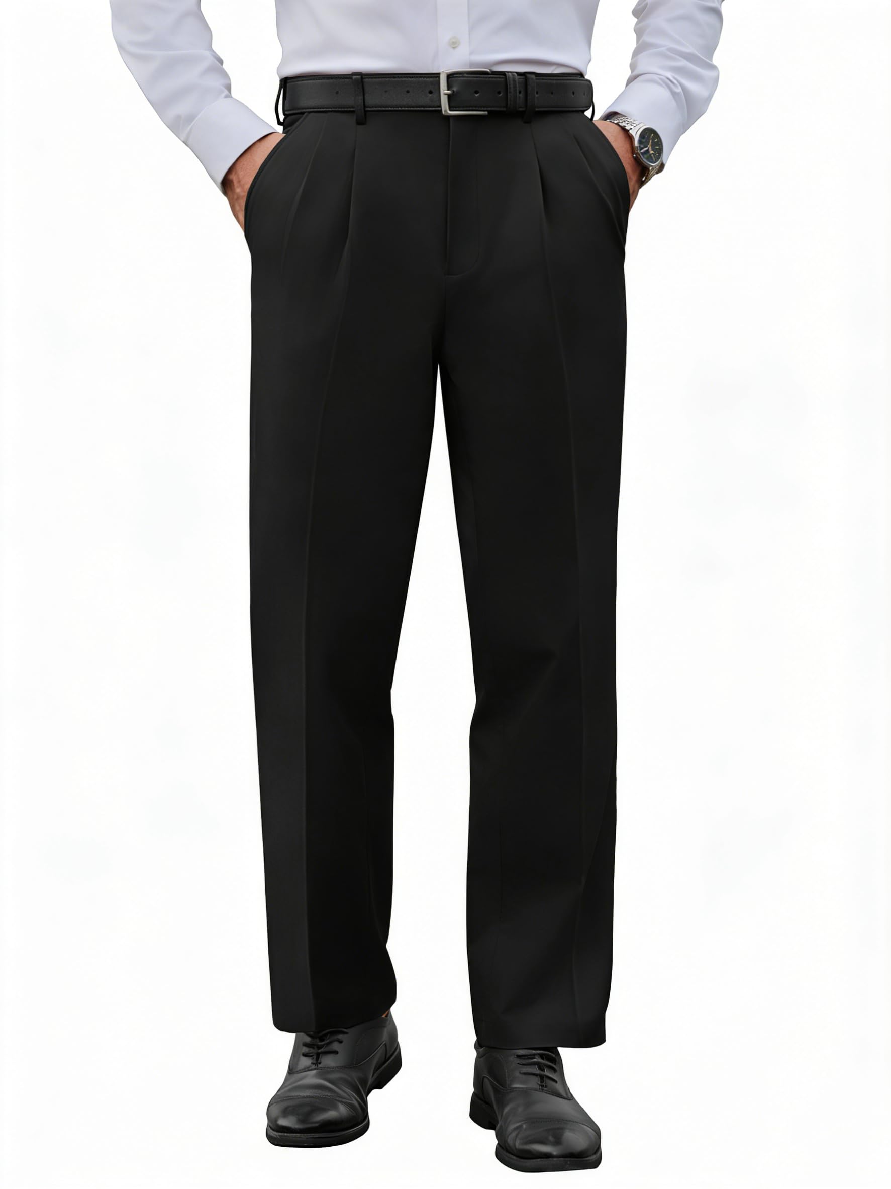 COOFANDY Mens Classic Fit Dress Pants Expandable Waist Suit Pant Pleated Front Slacks