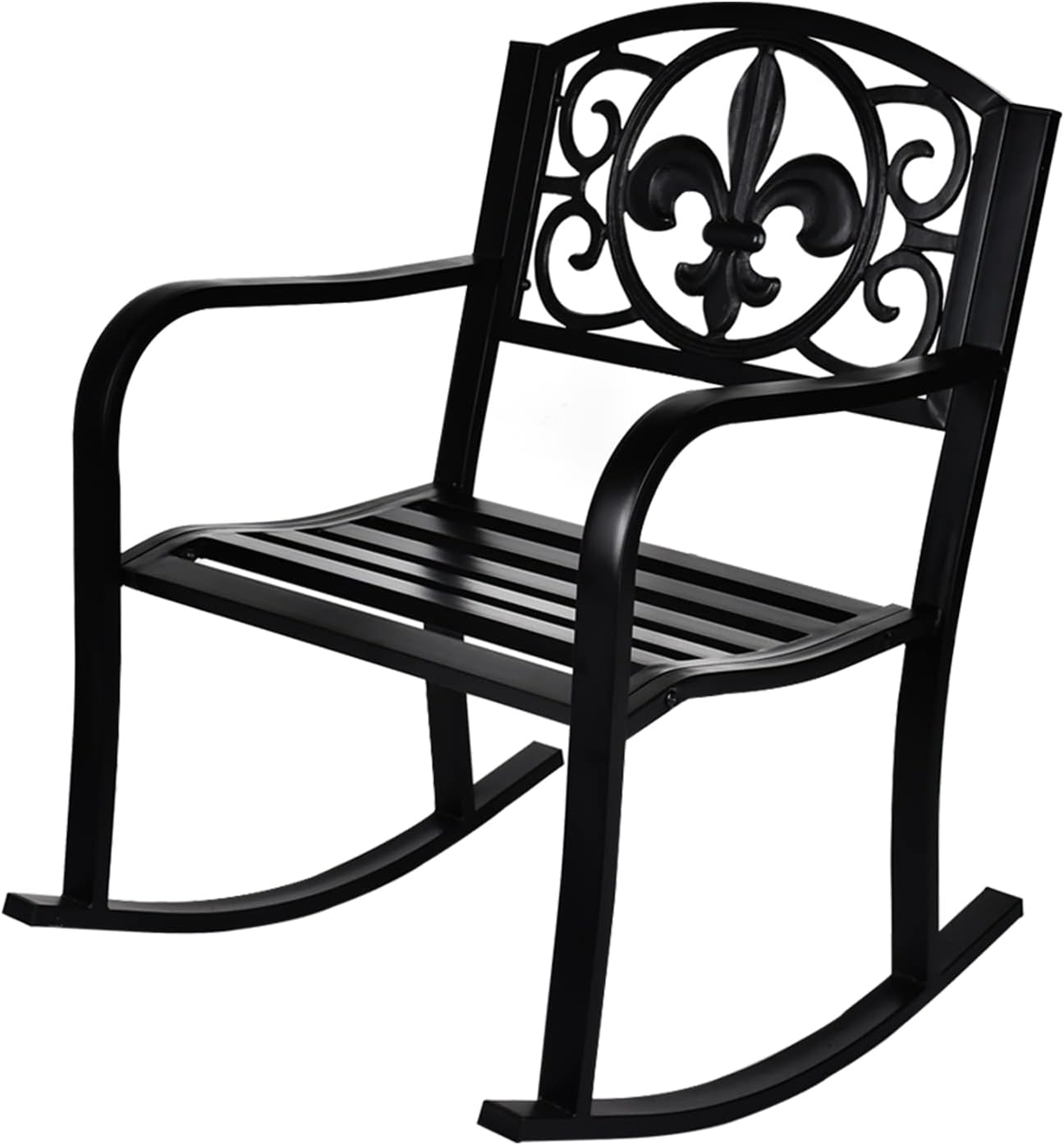 Outdoor Patio Rocking Chair, Metal Rocking seat for for Deck, Backyard or Garden (Black)