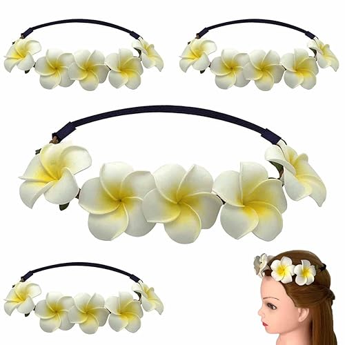 Pursuestar Corona de espuma hawaiana Frangipani artificial con flores de plumeria, guirnalda floral, diadema para festivales, bodas, fiestas,