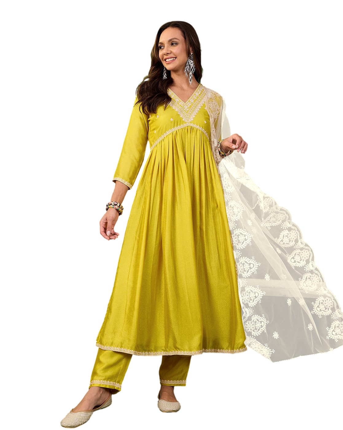 amazon brand - tavasya Women Vichitra Sequence Chain Stitch Embroidery Kurta with Pant and Net Dupatta for Women-picture-33