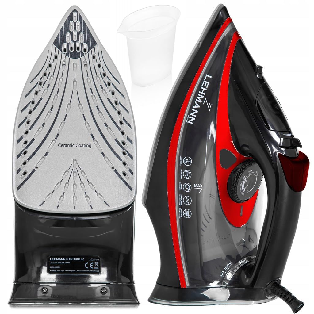 LEHMANN Plancha de Vapor, 3000W, Suela Cerámica Antirrayas, Depósito de 380ml, Golpe de Vapor max. 140g, Regulador Vapor y Temperatura, Sistema Antical, Autolimpieza, Función Antigoteo