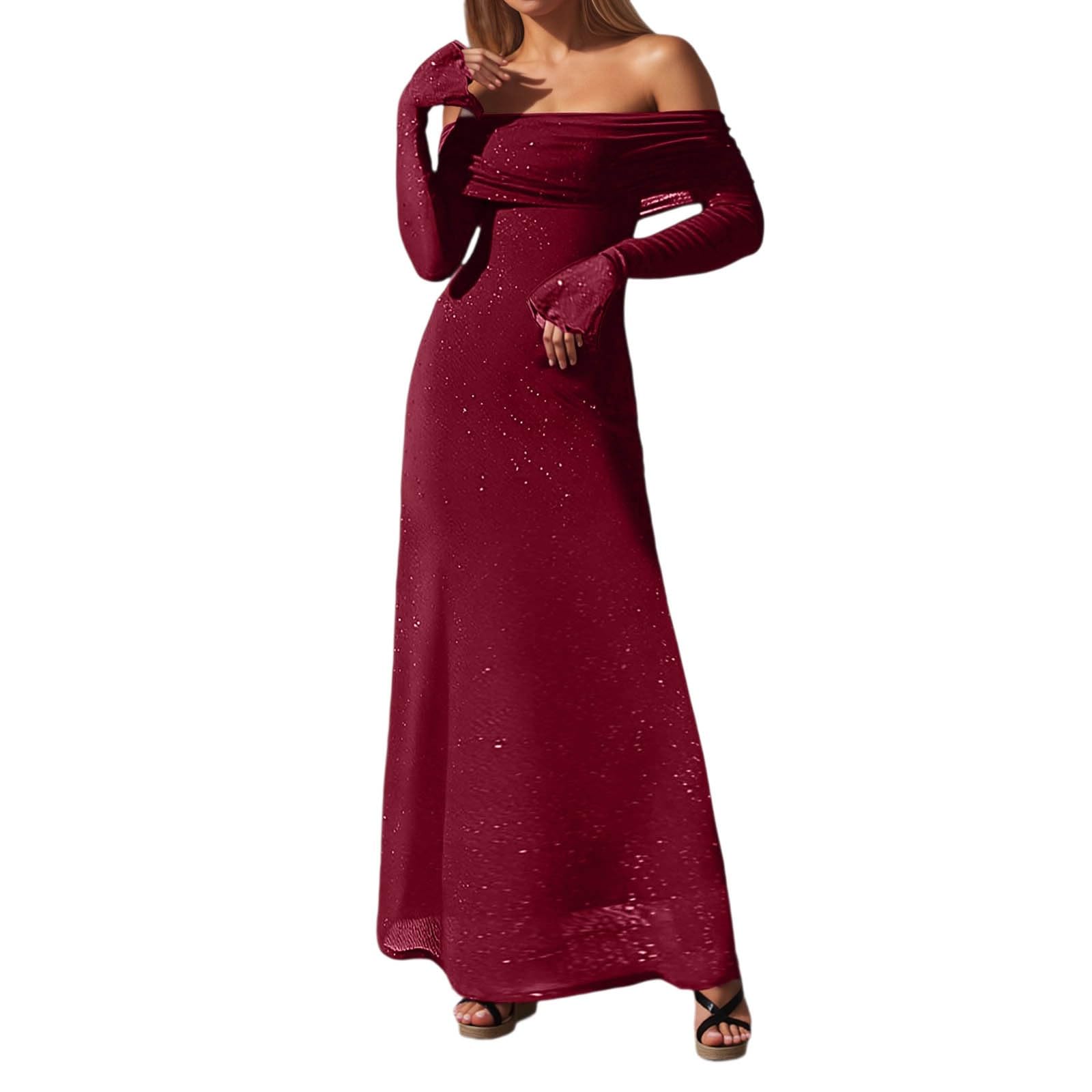 Vestido casual para mujer largo de malla para fiesta y noche con lentejuelas 8