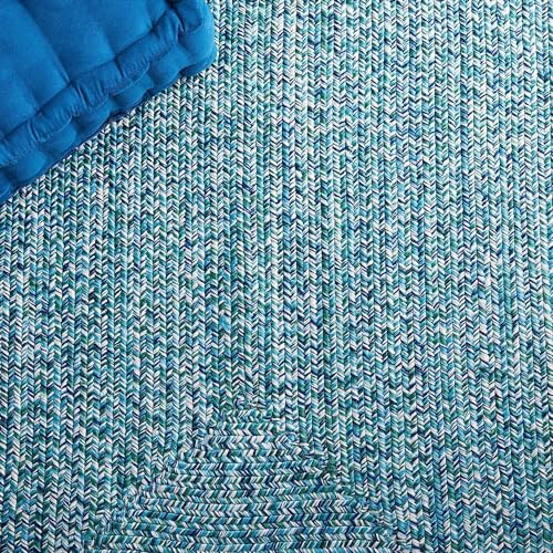 Image of Handwoven Natural Cotton Fibres 2x2 feet, Braided Reversible Jute and Cotton Round Rug /Carpet for Bedroom Living /Dining Room (Multi Green)