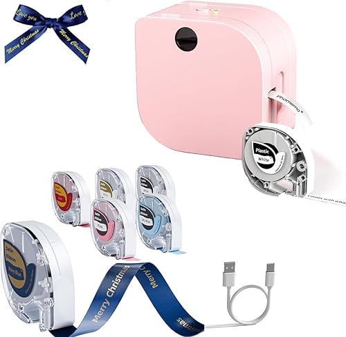 Phomemo Máquina etiquetadora con cinta, mini impresora de etiquetas Bluetooth, cortador integrado con múltiples iconos de plantilla, pequeña