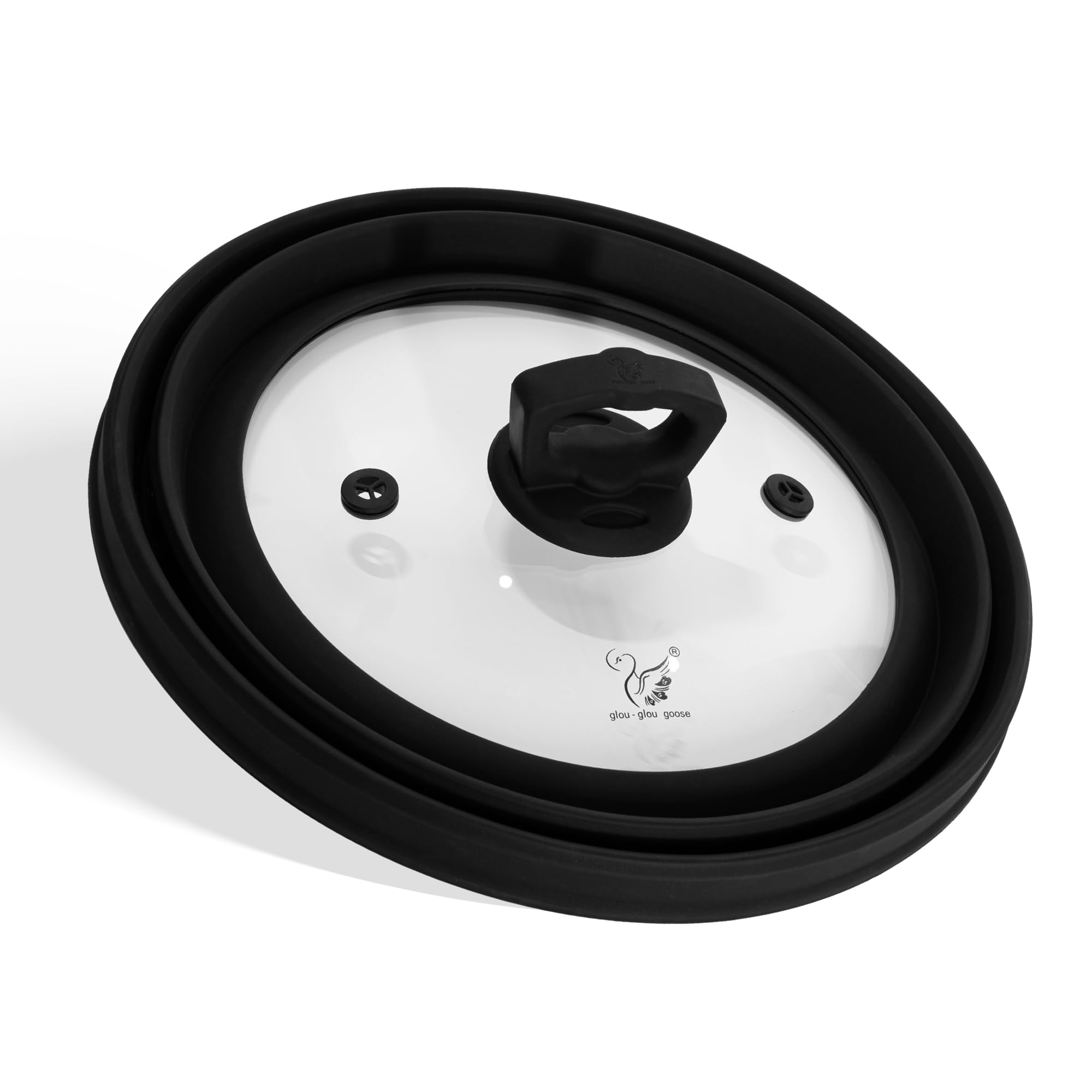 Copertura per forno a microonde, in vetro temperato, per alimenti, 30 cm, in silicone, pieghevole, per cucina (nero)