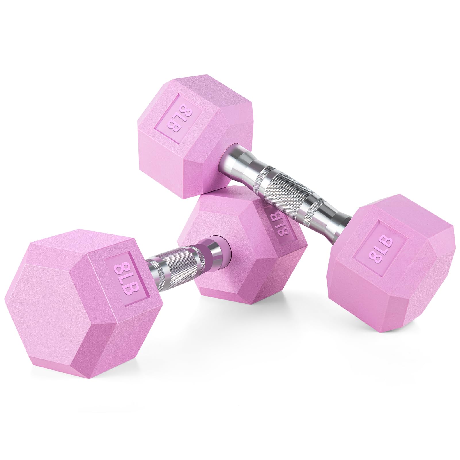 Portzon Weights Dumbbells Pink Colors Compatible with Set of 2 Neoprene Rubber Dumbbells 1-15 LB Anti-Slip Anti-roll Hex