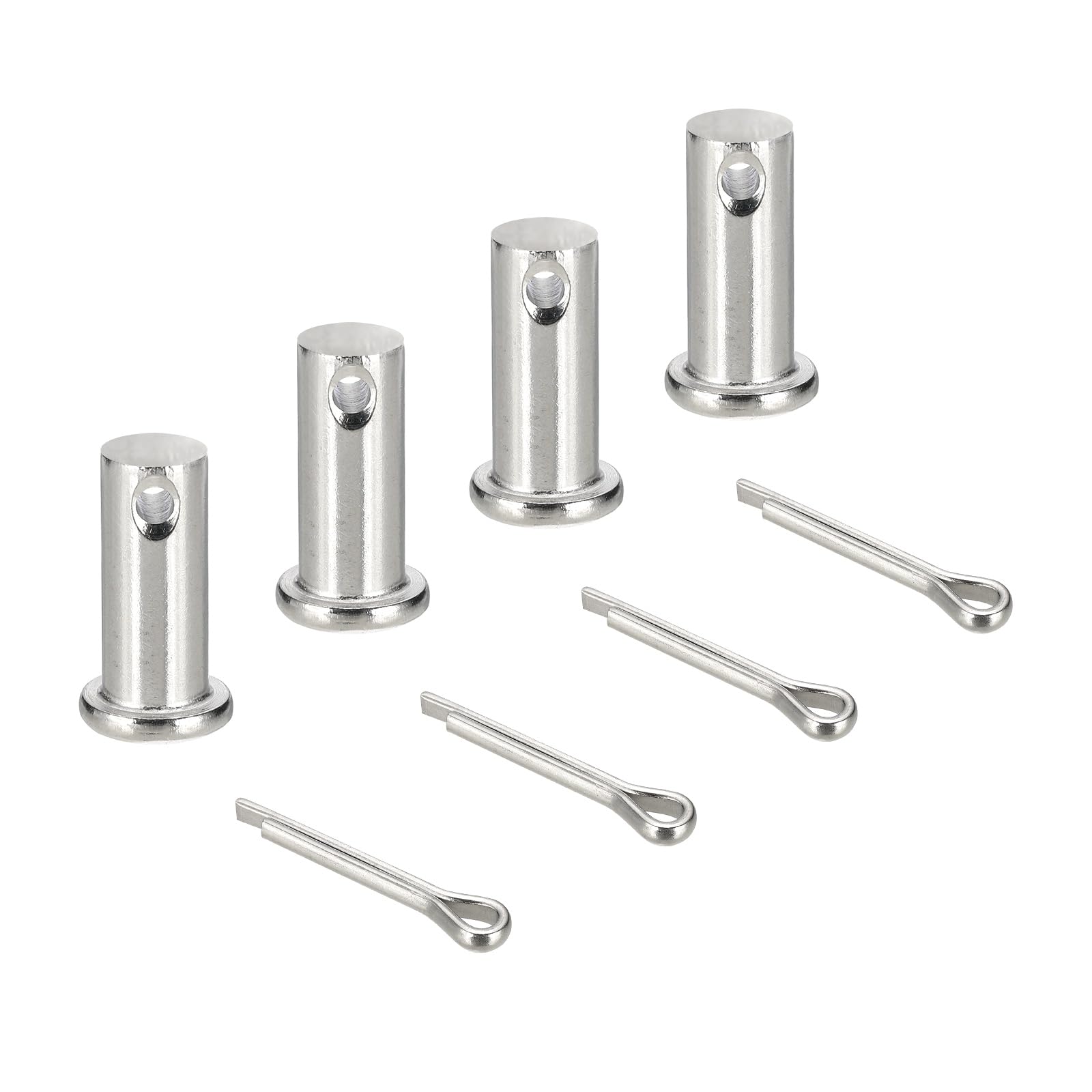 sourcing map 4Pcs M12x30mm Clevis Pins, 304 Stainless Steel Single Hole Flat Head Hitch Fastener Lock Systems with Cotter Pins for Furniture Installation Trailer Lawn Mower, Silver