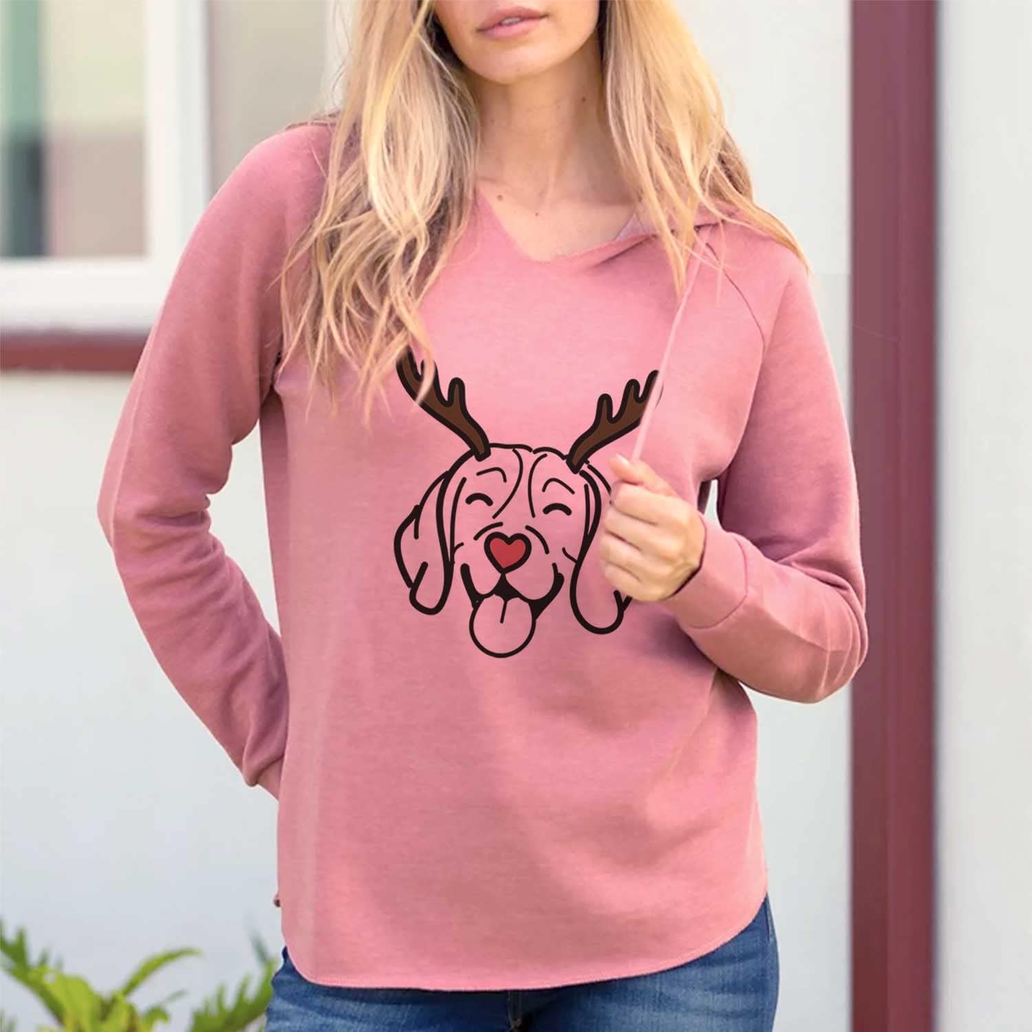 Red Nose Reindeer Christmas Beagle - Women's Cali Wave Hooded Sweatshirt