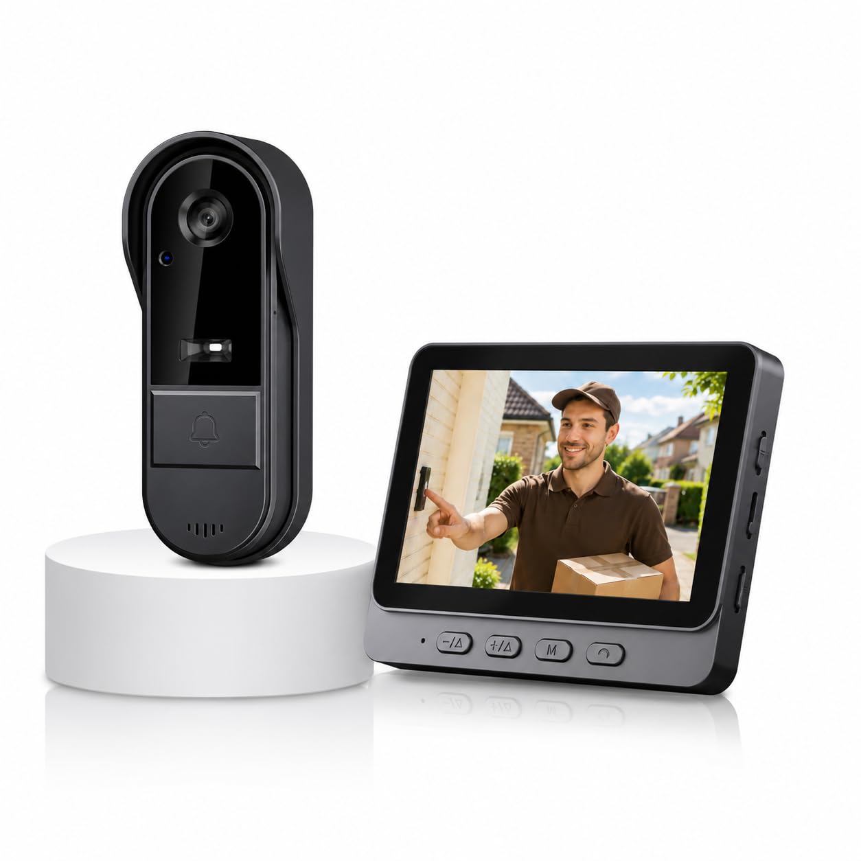 Sonnette Sans Fil étanche Exterieur avec Camera 1080P avec écran IPS de 4.3 Visiophone Sans Fil Audio Bidirectionnel la Fonction de Vision Nocturne Interphone Video De Vision : 170° Pas WiFi Pas APP