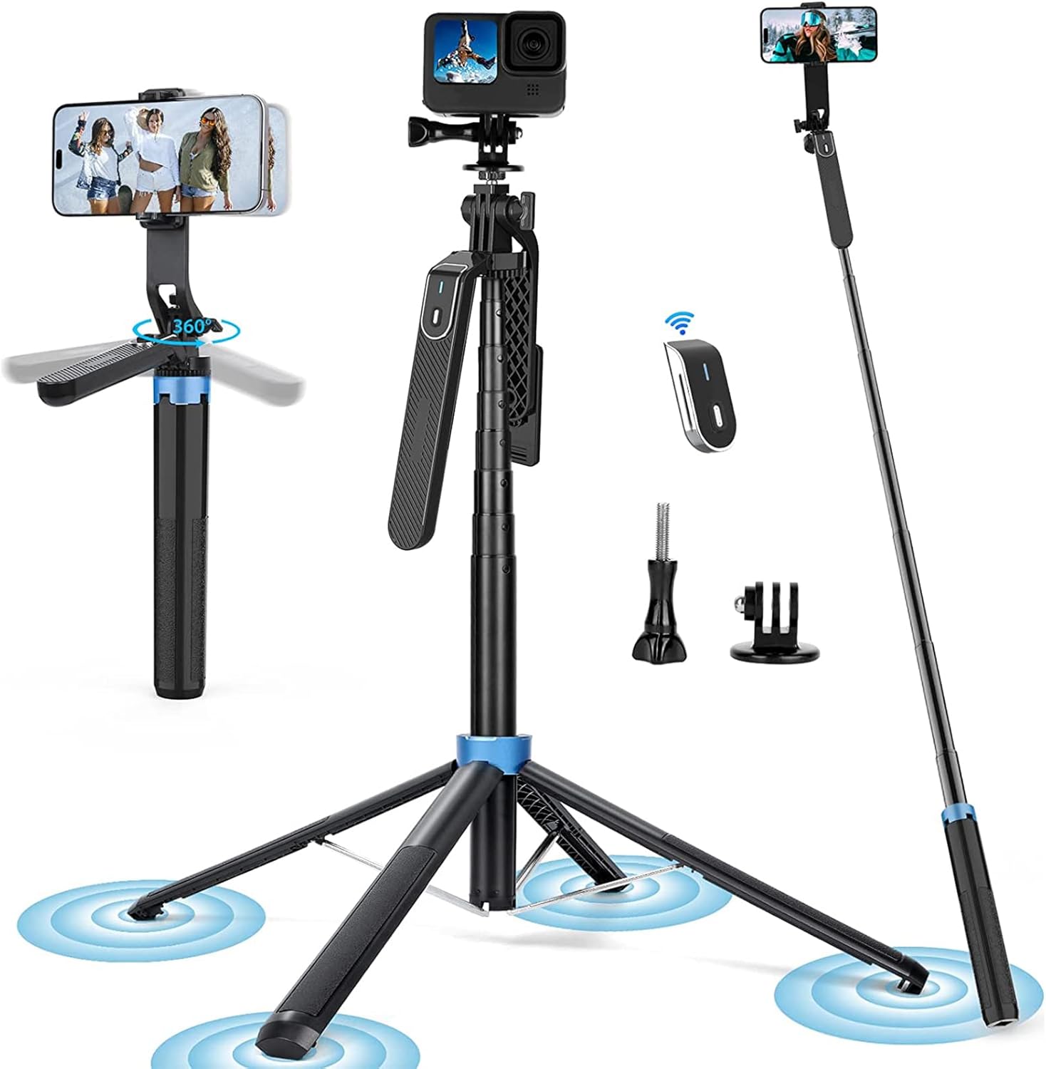 Eocean 180cm Selfie Stick with Remote, AntiShake Phone Tripod with