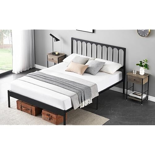 14 inch Full Size Bed Frame Metal Platform Mattress Foundation with Headboard, Heavy Duty Steel Slat Support, No Box Spring Needed, Easy Assembly (Full)