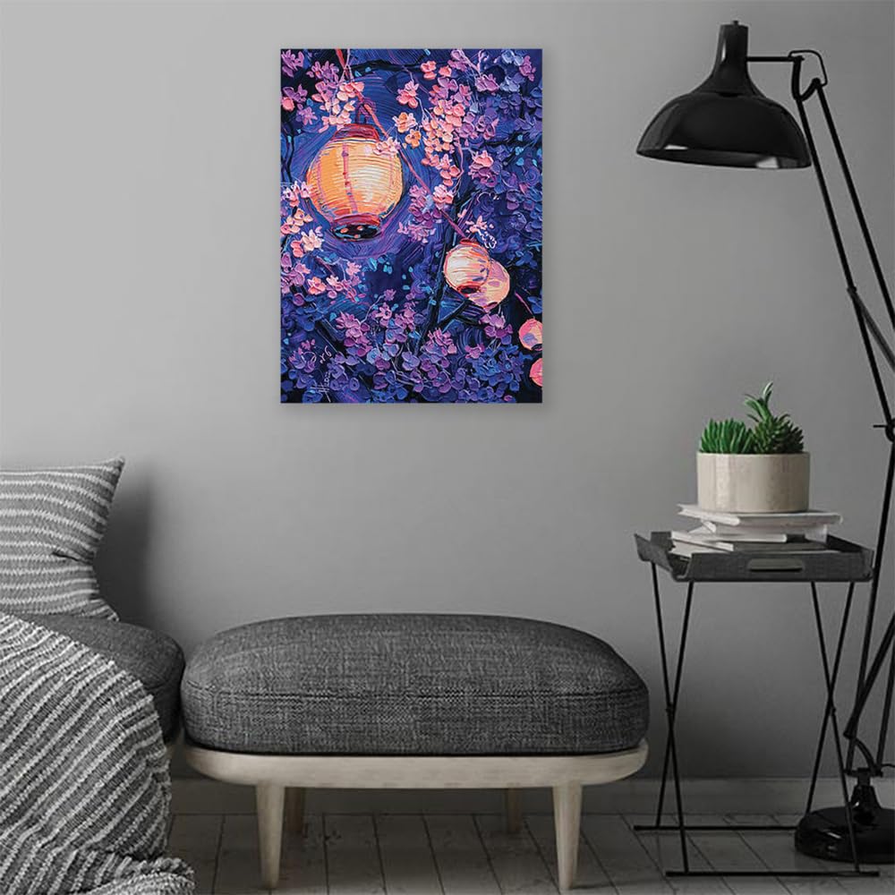 VERRE ART Printed Framed Canvas Painting for Home Decor Office Wall Studio Wall Living Room Decoration (14x22inch Wrapped) - Whisper Of Sakura, Light Of Laterna