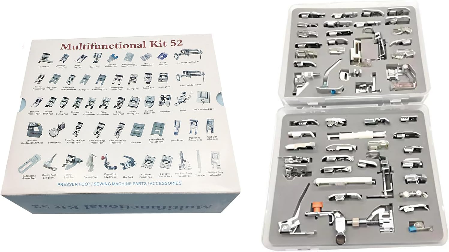 Domestic 52Pcs Sewing Machine Presser Feet with Manual Fit Singer, Brother, Janome, Elna, Toyota, New Home, Simplicity, Necchi, Kenmore and Other Low Shank Sewing Machines