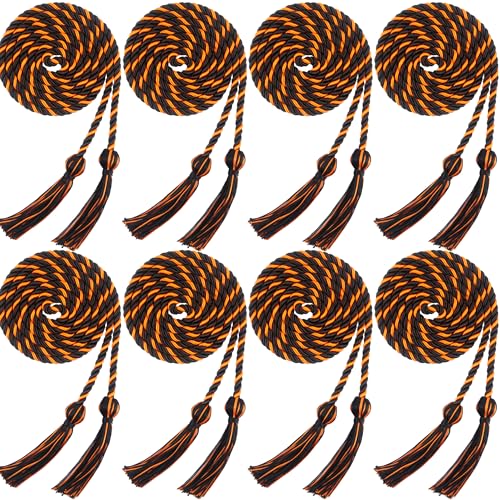 Image of Trounistro 8 Pieces Graduation Cords Yarn Honor Cords with Tassel for College Graduation Students (Black with Orange)