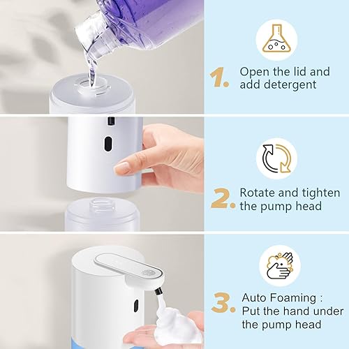 Miniatura 6 de Dispensador automático de jabón espumoso, dispensador de jabón sin contacto de 13.5 fl oz, dispensador recargable por USB, dispensador automático de