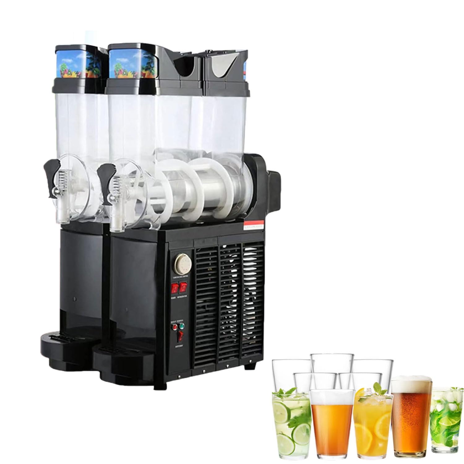 Machine À Boissons Glacées 15Lx2, Machine À Glace Fondante Commerciale 580 W, Machine À Glace Fondante Automatique À Double Cylindre Pour La Maison, Les Fêtes, Les Restaurants, Les Cafés Et Les Bars
