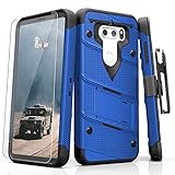 Zizo Bolt Series Compatible with LG V30 Case Military Grade Drop Tested with Tempered Glass Screen Protector, Holster LG V35 ThinQ Case Blue Black