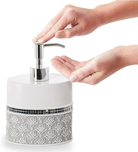 Miniatura 5 de Juego de dispensador de jabón de baño - Juego de accesorios de baño blanco con diseño de vidrio de mosaico juego de baño con soporte Qtip de 3