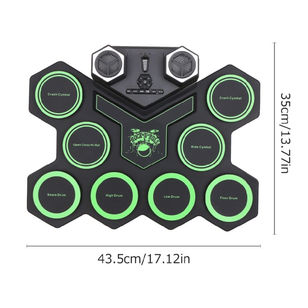 Kit de batería plegable portátil con USB, batería electrónica plegable, batería portátil para principiantes, kit de batería plegable (color: verde)