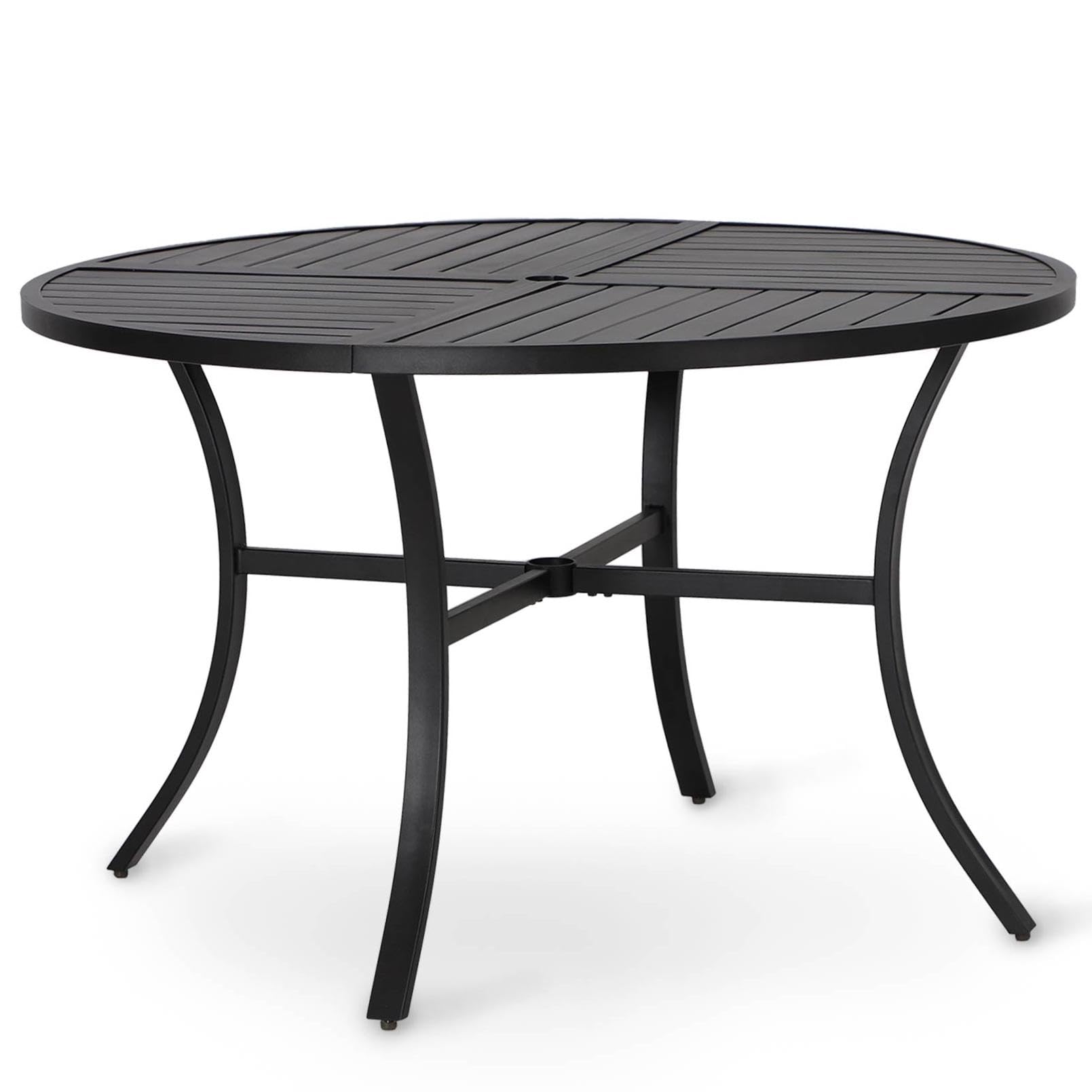 PHI VILLA Gartentisch Esstisch Balkontisch Wetterfest, 107cm Outdoor Rund Terrassentisch mit Schirmloch für 4, Schwarze Metall E-Beschichtung Garten Außen Tisch für Hinterhof Veranda Terrasse