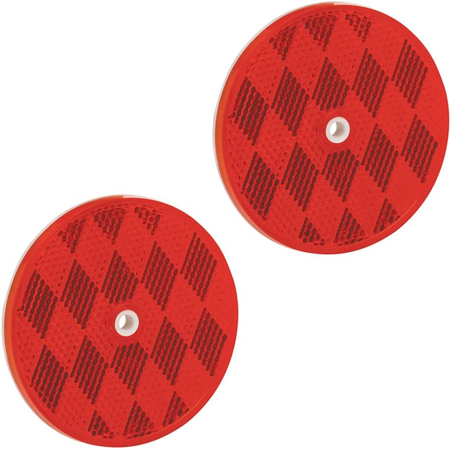 Bargman 74-68-010 Class A 3-3/16" Round Red Reflector with Center Mounting Hole - 2 Pack