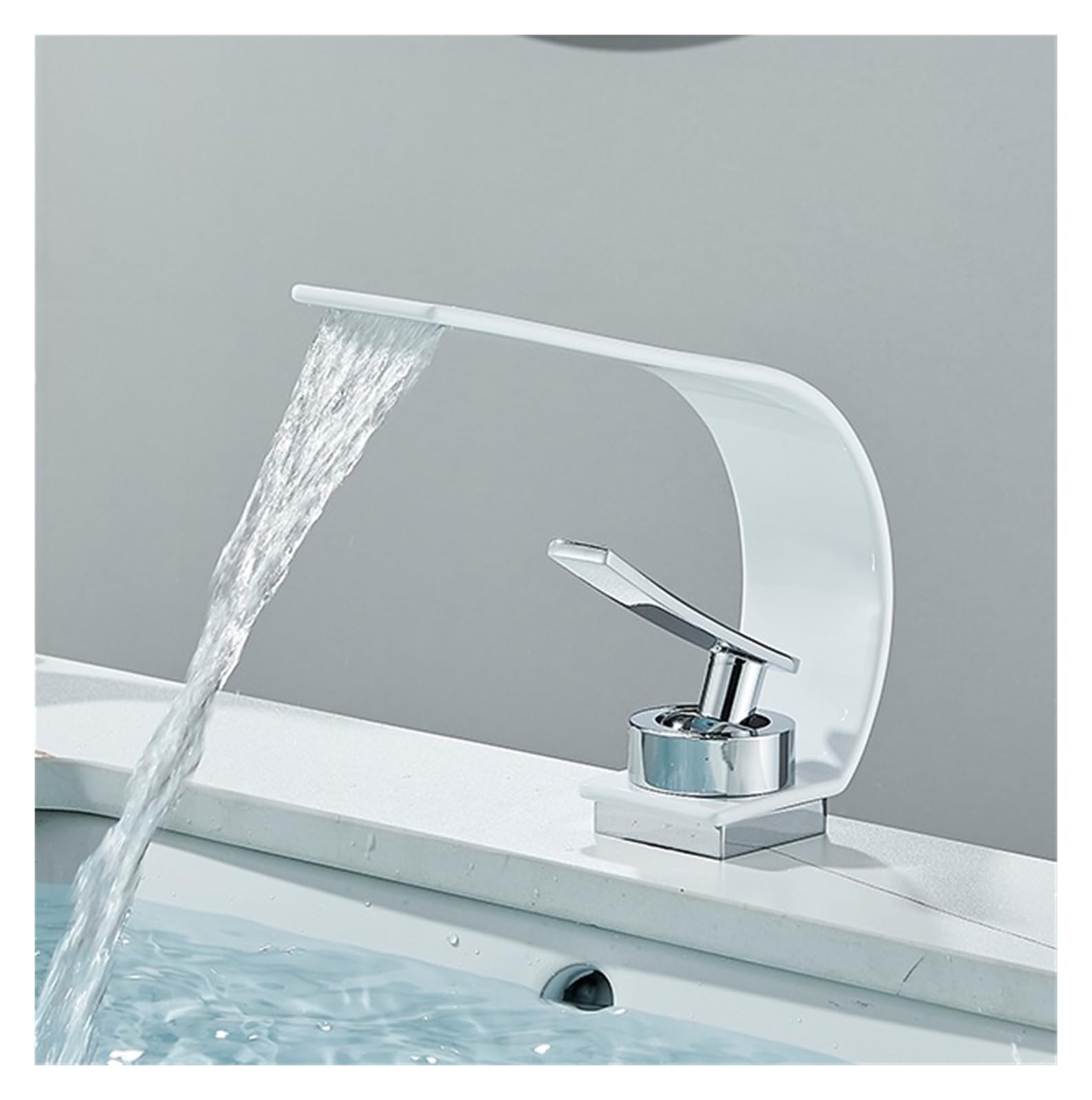 Rubinetto miscelatore in acciaio inossidabile 304 con acqua calda e fredda con maniglia singola curva cromata(Chrome White)