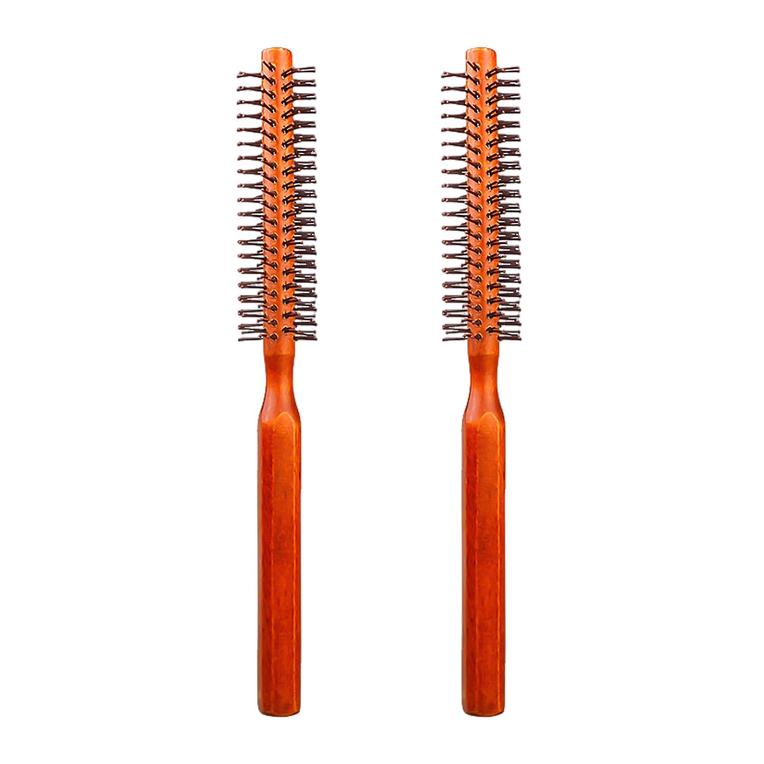 2 Pieces Wooden Handle Round Comb, Round Brush, Round Brush For Blow Drying, Small Hair Brush, Women'S Hair Comb, Brown Hair Comb