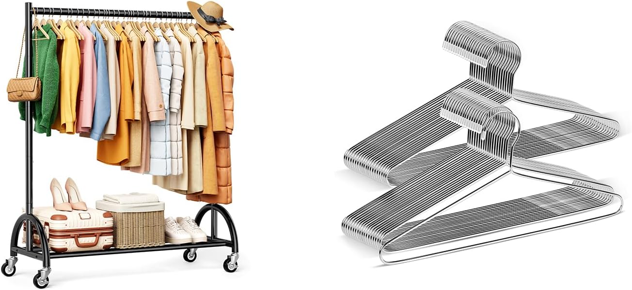 KEETDY 50 Pack Metal Hangers Coat Hangers and Heavy Duty Clothing Racks for Hanging Clothes